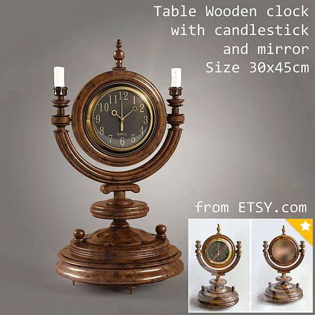 Wooden table clock 3D Model
