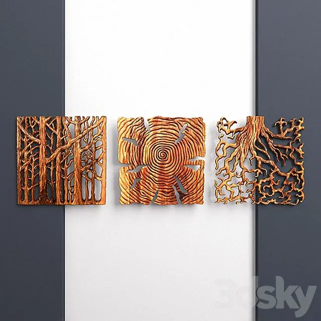 «Wooden Triptych Wall Panel» 3D Model
