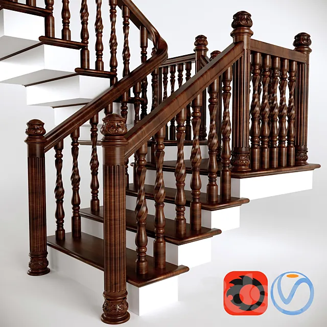 Wooden two-step ladder with a platform 3DModel