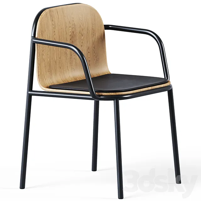 Wooden Upholstered Shell Armrest Chair by Annud 3D Model