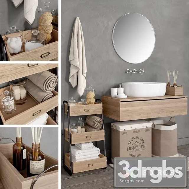 Wooden Vanity Mounted Bathroom 3D Model Free