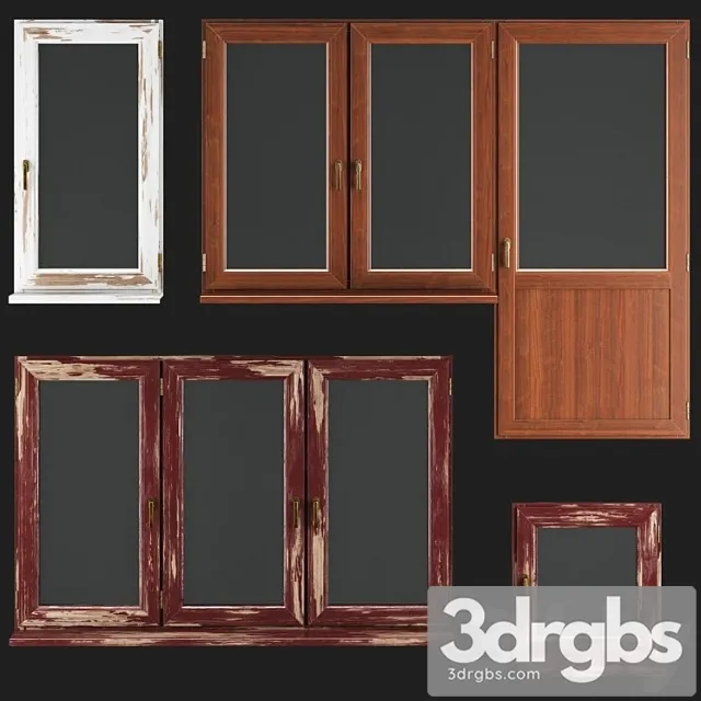 Wooden windows 3D Model Free