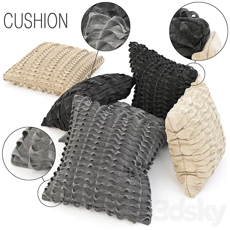 Wool cushions set 3D Model