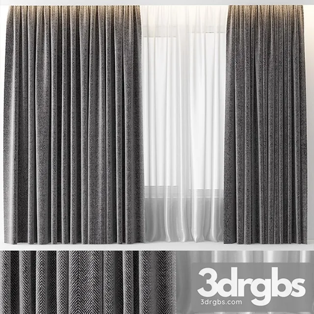 Wool gray curtains 3D Model Free