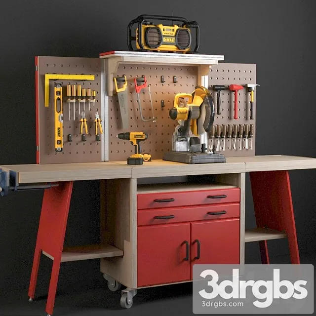 Workbench with tools dewalt. 3D Model Download