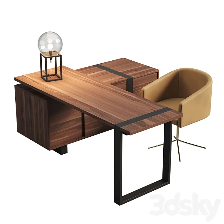 Working table CHICAGO + chair HAIA by LASKASAS 3D Model Free