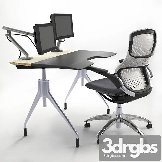 Working table with knoll chair monitors. 2 3D Model Free