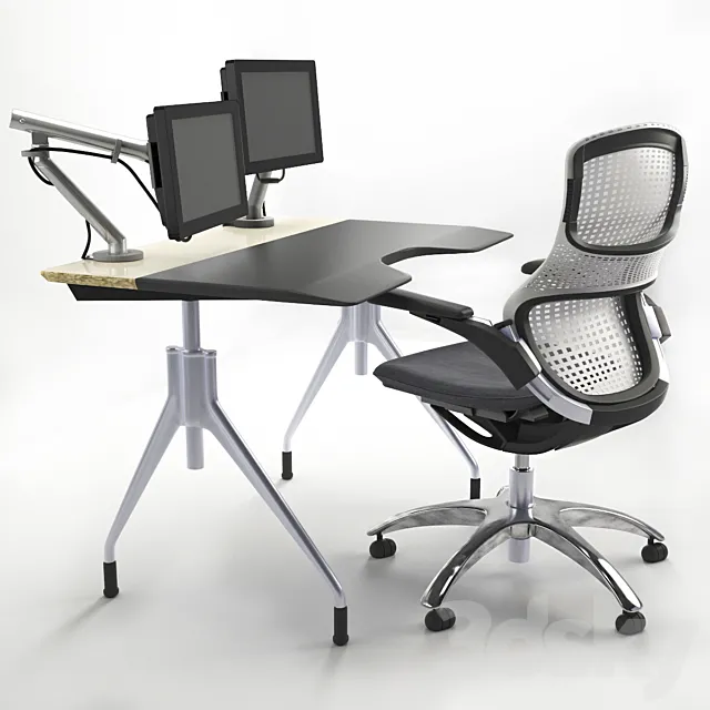 Working table with Knoll chair monitors. 3D Model