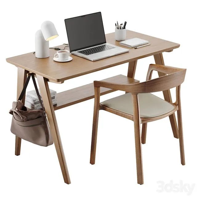 Workplace 2 with Macbook Pro 2021 16 3D Model