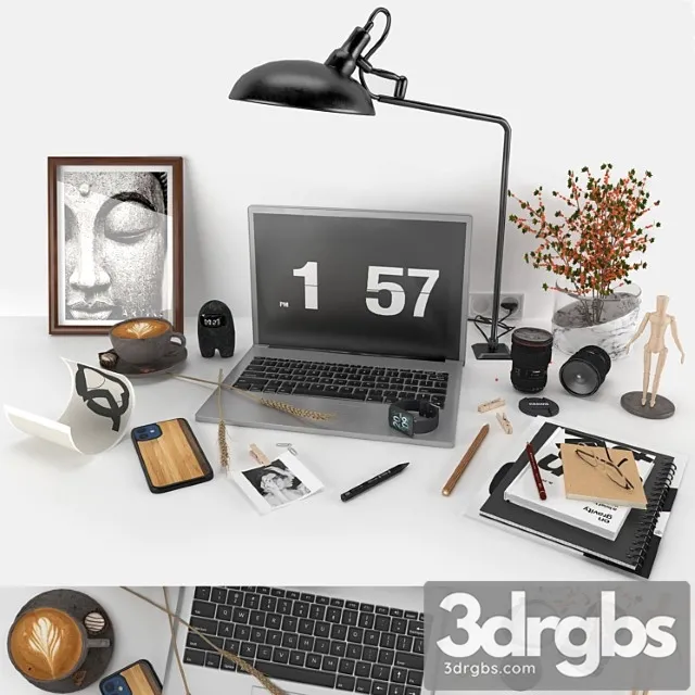 Workplace Decorative Set Home Office 3D Model Free