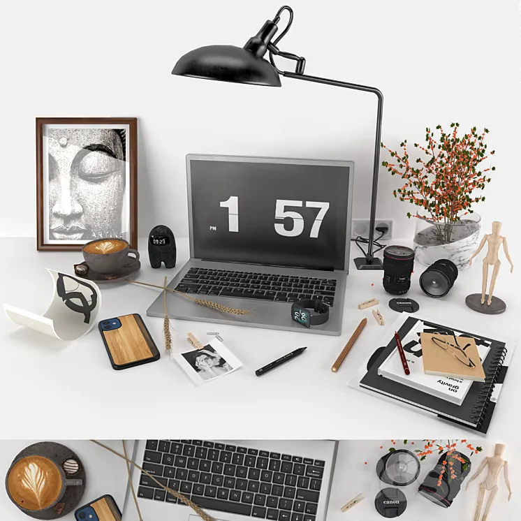 workplace decorative set - home office 3D Model Free