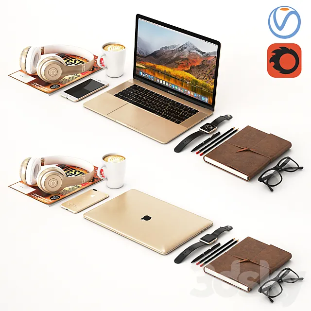 Workplace Gold MacBook 3DModel
