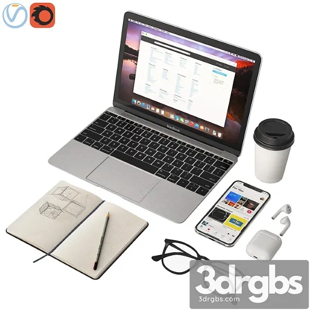Workplace macbook 12 3D Model Free