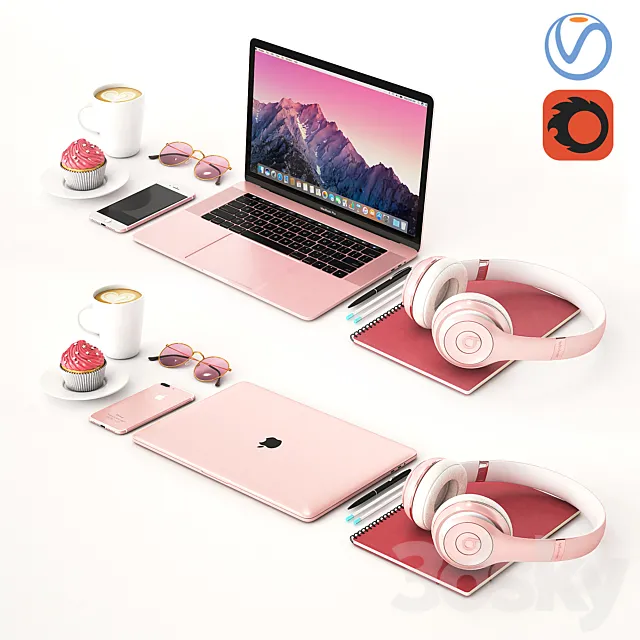 Workplace Rose Gold MacBook 3DModel