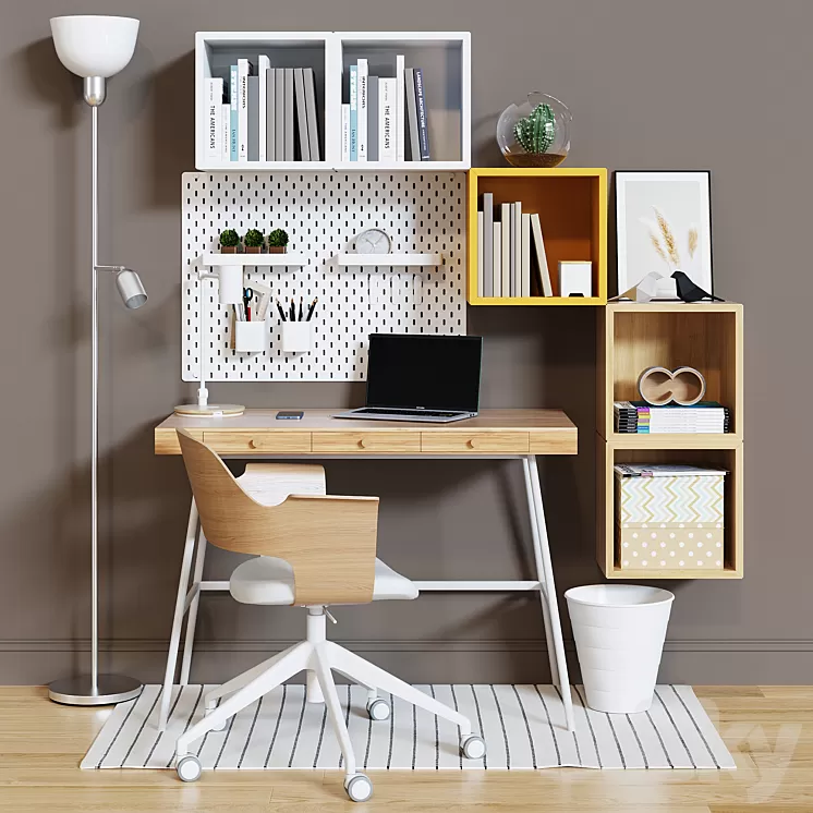 Workplace set with decor IKEA. Sk_3 3D Model