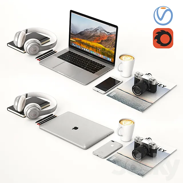 Workplace Silver MacBook 3DModel