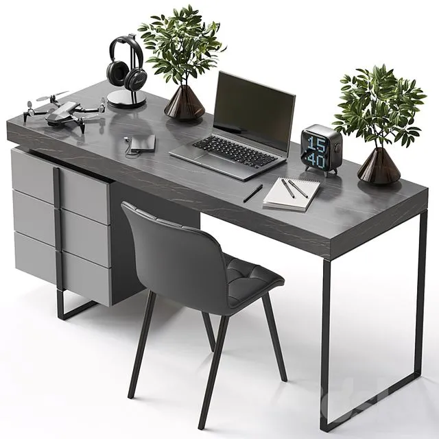 Workplace with decor and electronics 3D Model