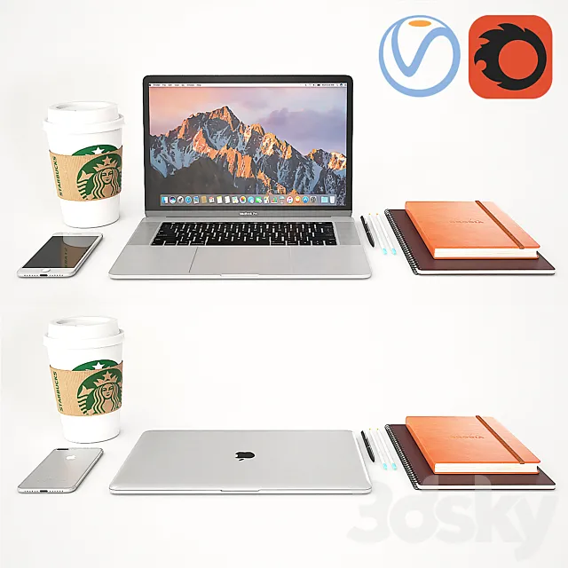 Workplace with MacBook 3D Model