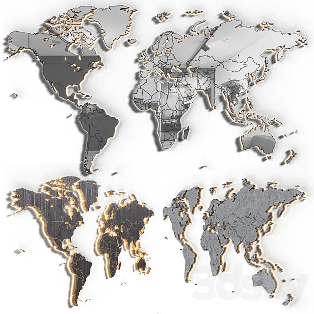World map in 5 materials | 16k | PBR 3D Model