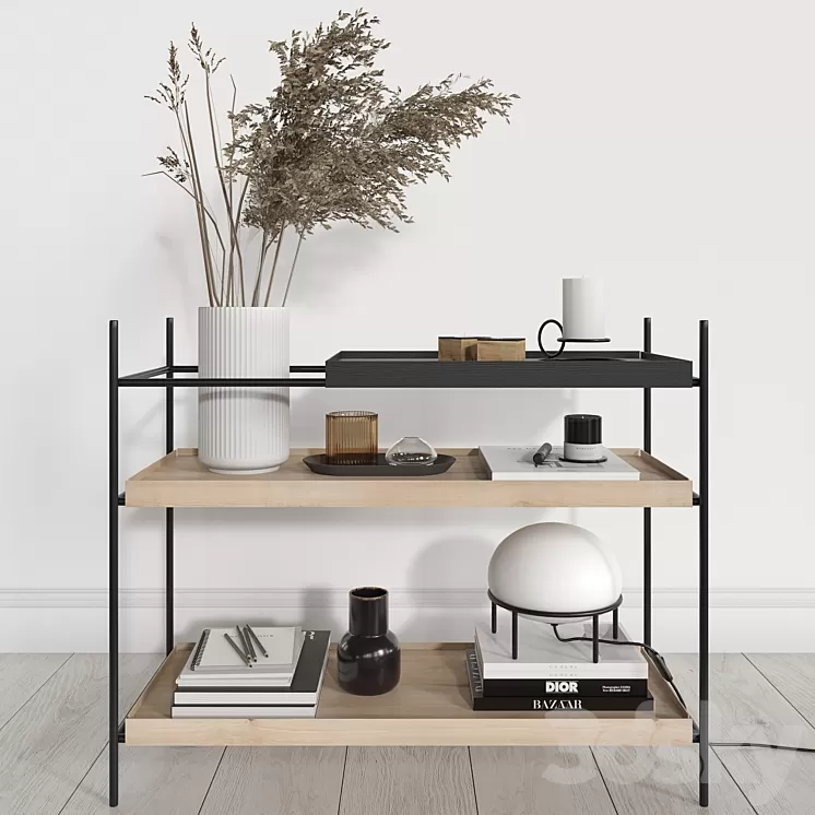 Woud Shelves with Decorative Filling 3D Model