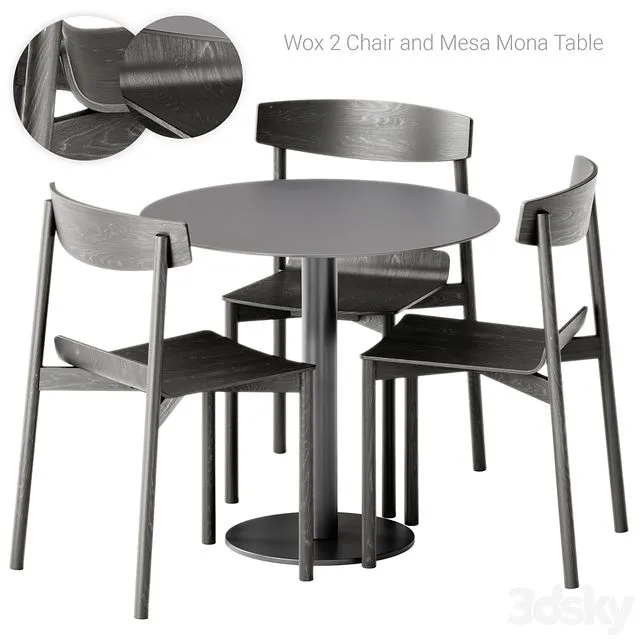 Wox 2 Wood Chair by Artu and Mesa Mona Table by Diabla 3D Model