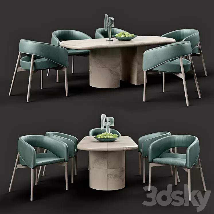 Wrapped dinning table and Dino chair 3D Model
