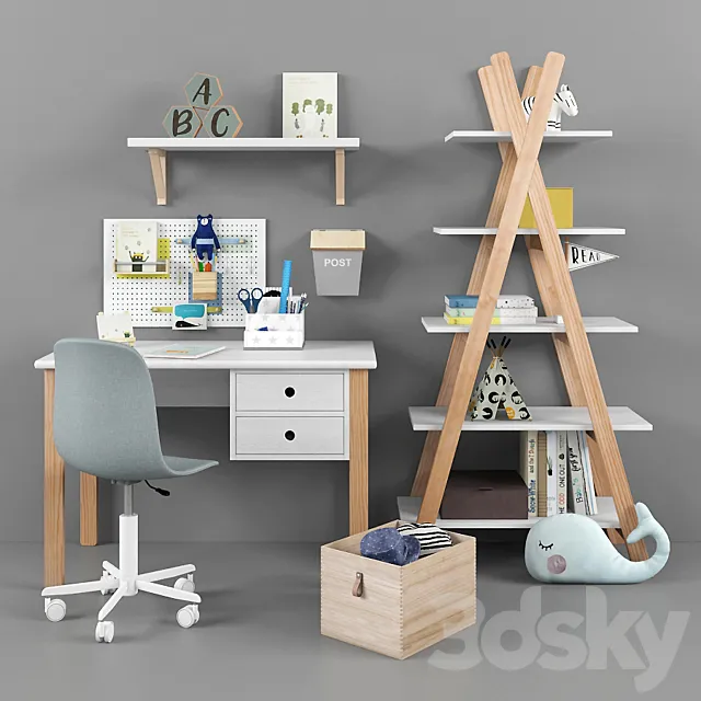 Writing desk and decor for a child 14 3D Model