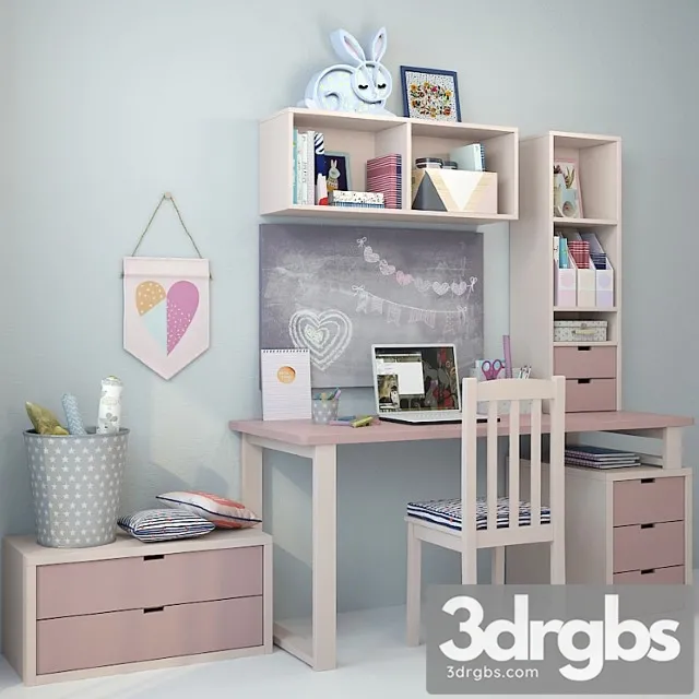 Writing desk and decor for a child 5 3D Model Free