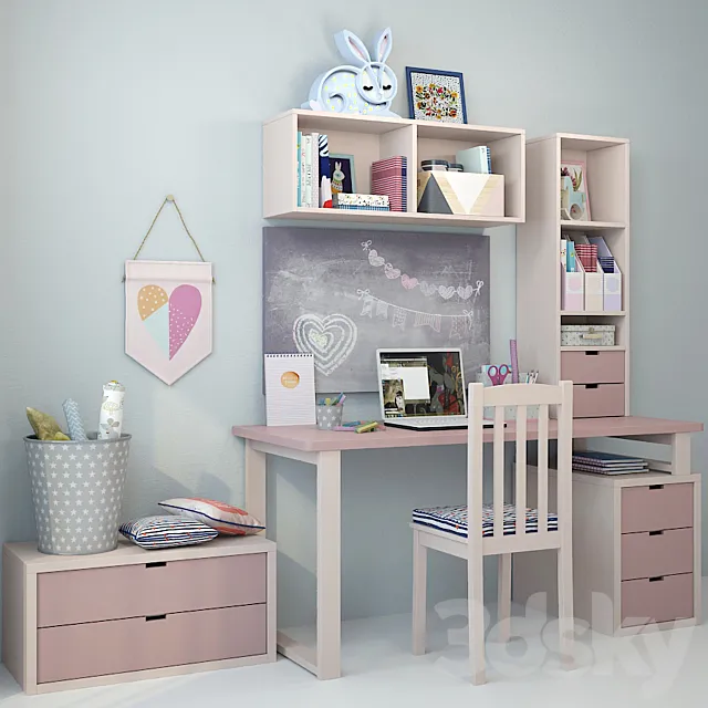 Writing desk and decor for a child 5 3DModel