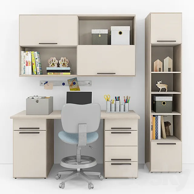 Writing desk and decor for a child 8 3D Model