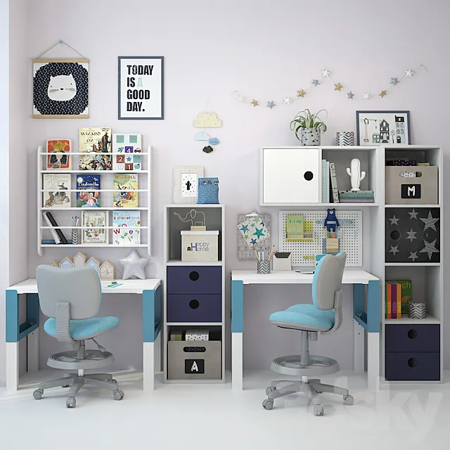 Writing desk and decor for a nursery 2 3DModel