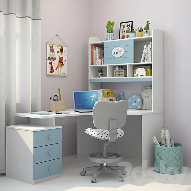 Writing desk and decor for a nursery 3 3DModel