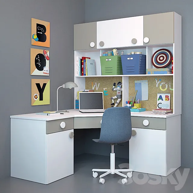 Writing desk and decor for a nursery 6 3DModel