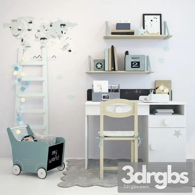 Writing Table And Decor 01 3D Model Free