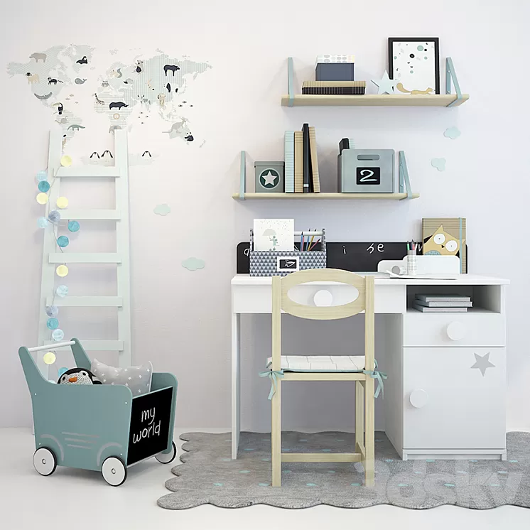 Writing-table and decor for a nursery 1 3D Model