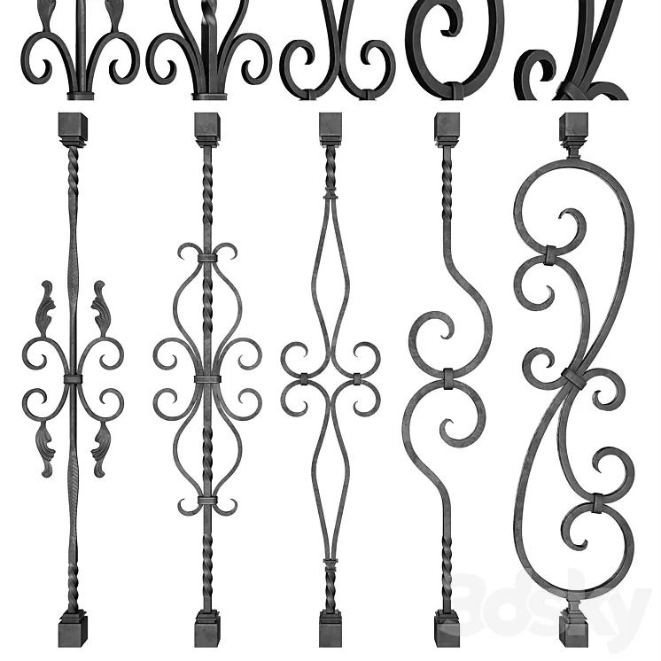 Wrought Iron Bundle No2 Railing 3D Model