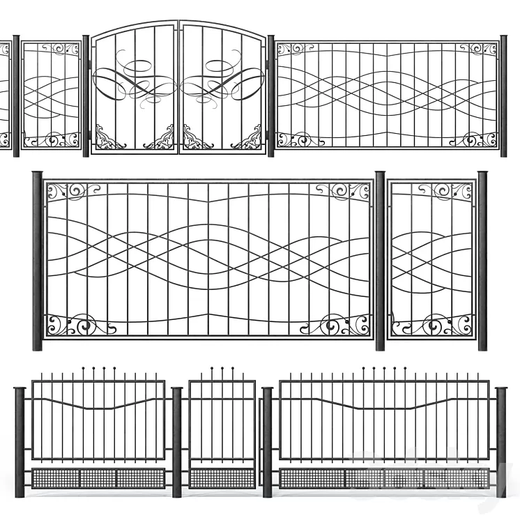 Wrought iron fences - Set 2 3D Model