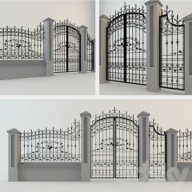 Wrought iron gate and fence 3D Model