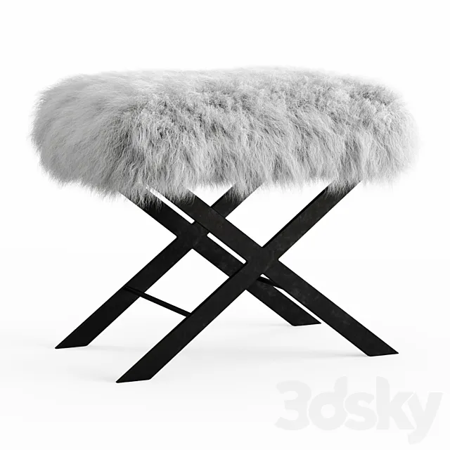 X Frame Bench White Mongolian Lamb 3D Model