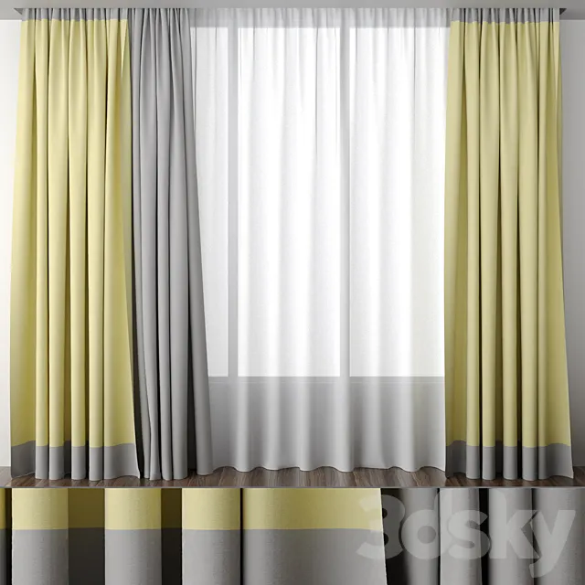 Yellow curtain with edging 3D Model