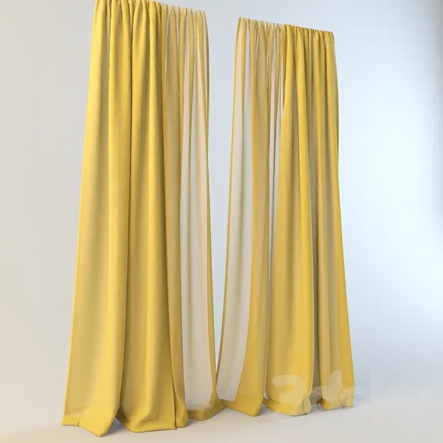 yellow curtains with tulle 3DModel
