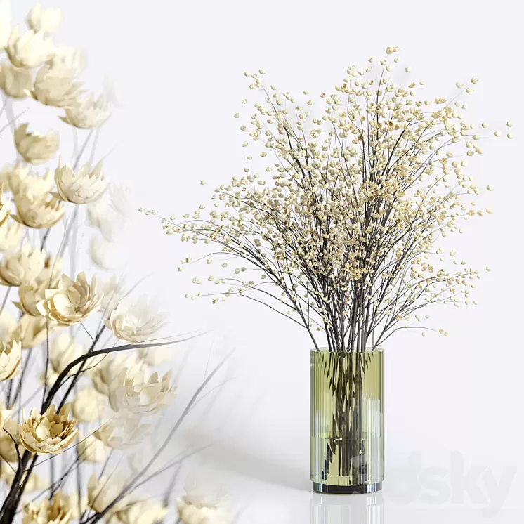 Yellow flowers with yellow galss vase - bouquet 23 3D Model