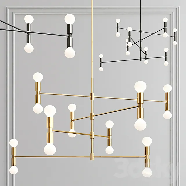 Yoka Modern Pendant 16 light - gold and black 3D Model