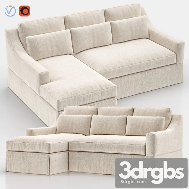 York slope arm slipcovered sofa chaise sectional 2 3D Model Free