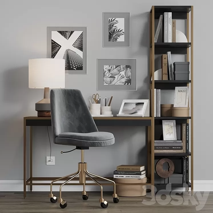 Zane Black Office Workplace West Elm 3D Model
