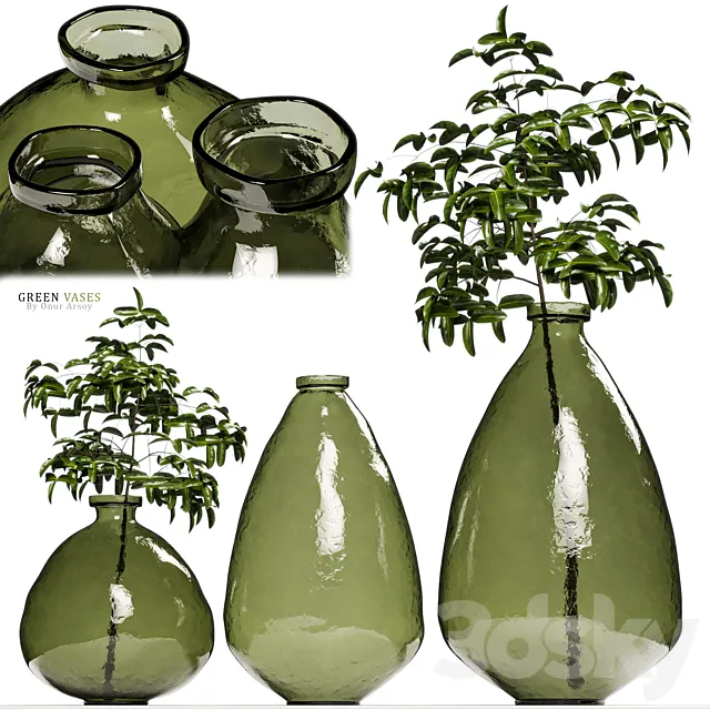 Zara Home - Green Glass Vases with Plants 3DModel