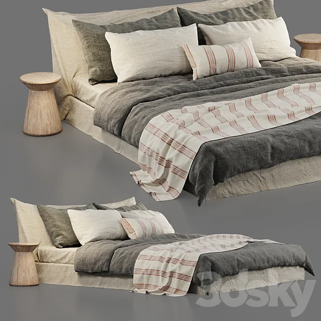 Zara Home Linen Bedding and Cozy Bed 3DModel