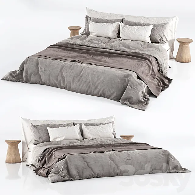 Zara Home Linen Bedding on Cozy Bed 3D Model