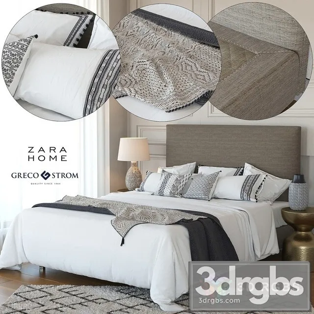 Zara Home Linen Collection Bedding Greco Strom Bed 3D Model Free
