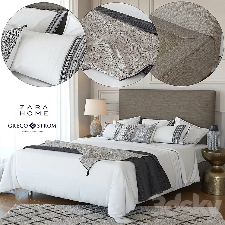 Zara Home Linen Collection Bedding + Greco Strom Bed # 7 3D Model